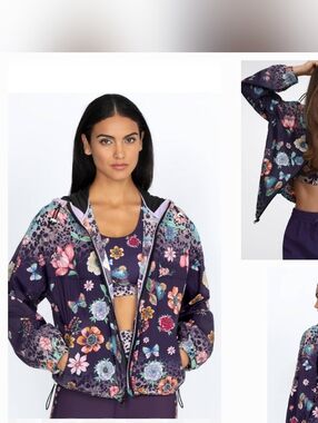 Johnny Was Floral Hooded Windbreaker Jacket - Purple Floral Print